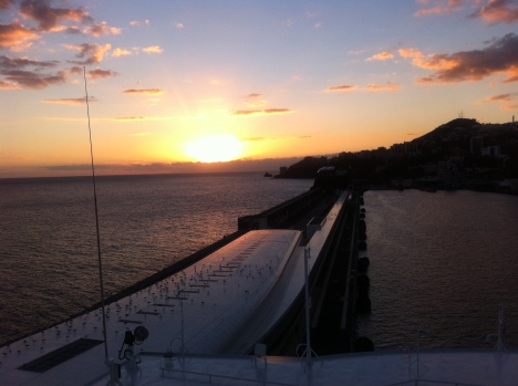 The setting sun taken from aboard the Thomspon Majesty, docked in Santa Cruz de La Palma